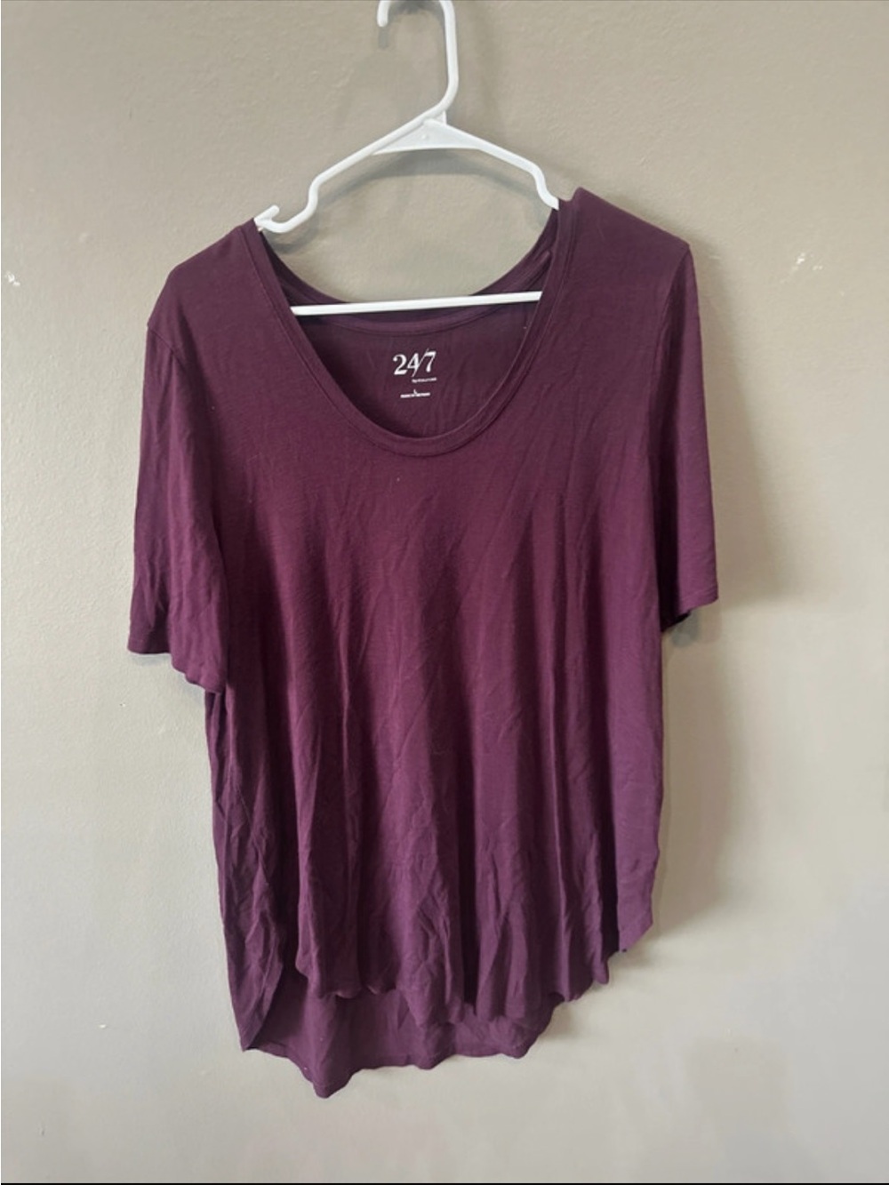 Maurices Women’s 24/7 Scoop Neck Short Sleeve Tunic top in Plum